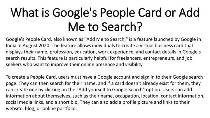 what is google s people card or add what