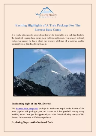 Exciting highlights of a trek package for the Everest base camp