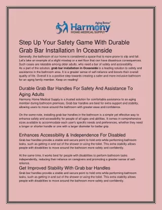 Do you need Grab Bars Installed in Your Oceanside home?