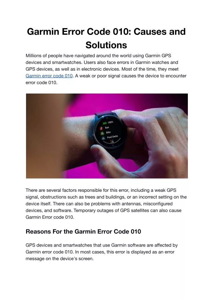 garmin error code 010 causes and solutions