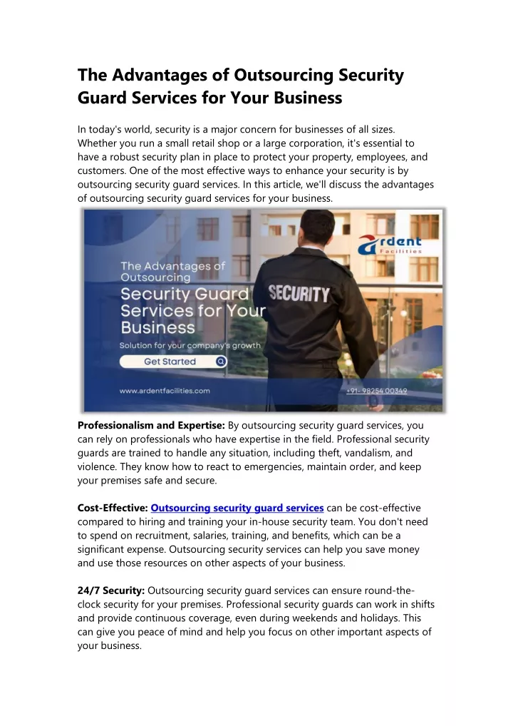 the advantages of outsourcing security guard