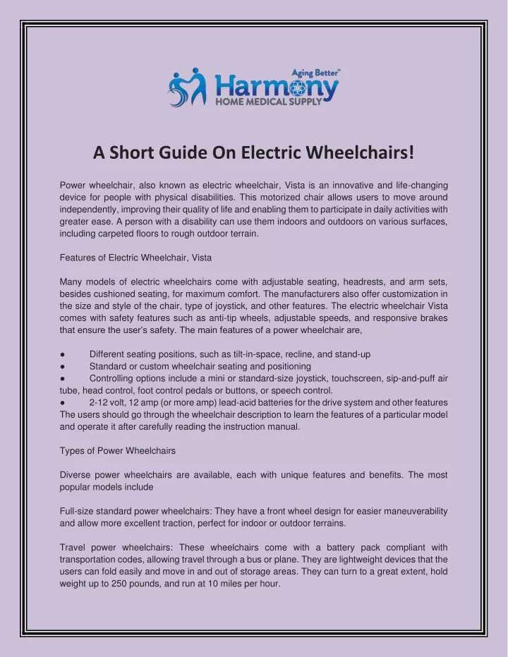 a short guide on electric wheelchairs