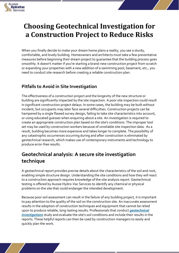 choosing geotechnical investigation