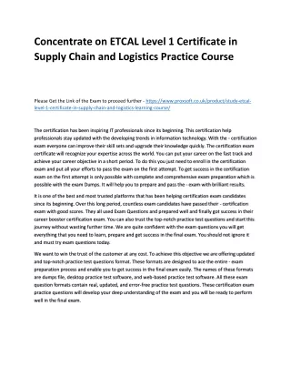 concentrate on etcal level 1 certificate