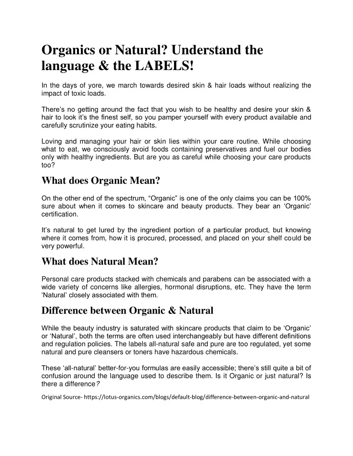 organics or natural understand the language