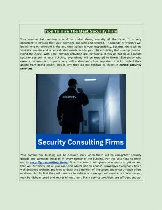 Tips To Hire The Best Security Firm