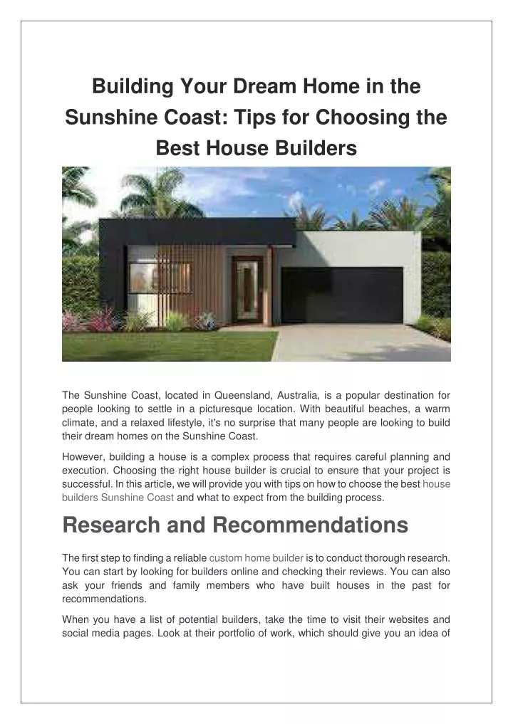 building your dream home in the sunshine coast