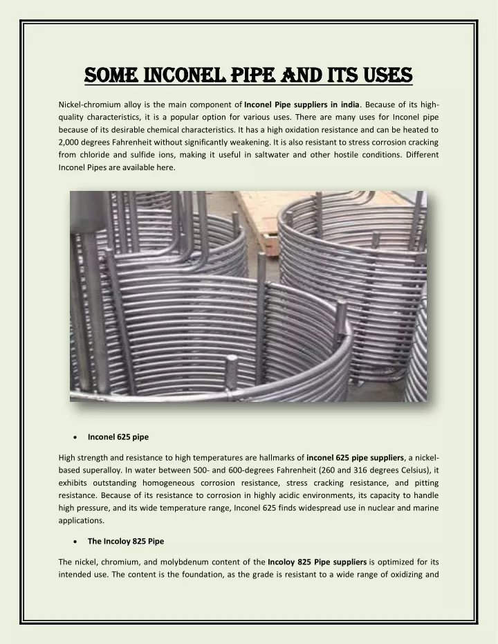 some inconel pipe and its uses some inconel pipe