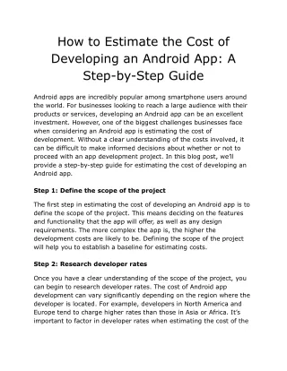 How to Estimate the Cost of Developing an Android App A Step-by-Step Guide