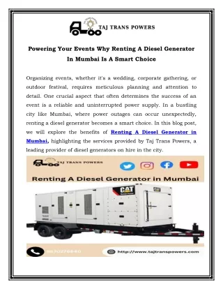 Powering Your Events Why Renting A Diesel Generator In Mumbai Is A Smart Choice
