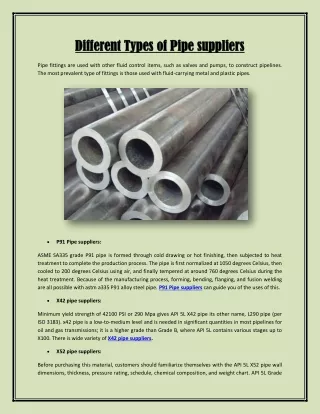 Different Types of Pipe suppliers
