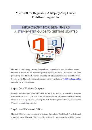 Microsoft for Beginners, A Step by Step Guide - TechDrive Support Inc