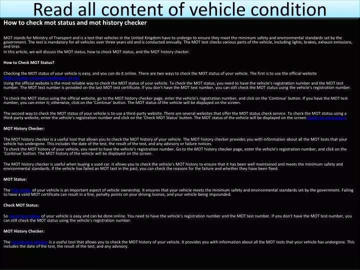 read all content of vehicle condition