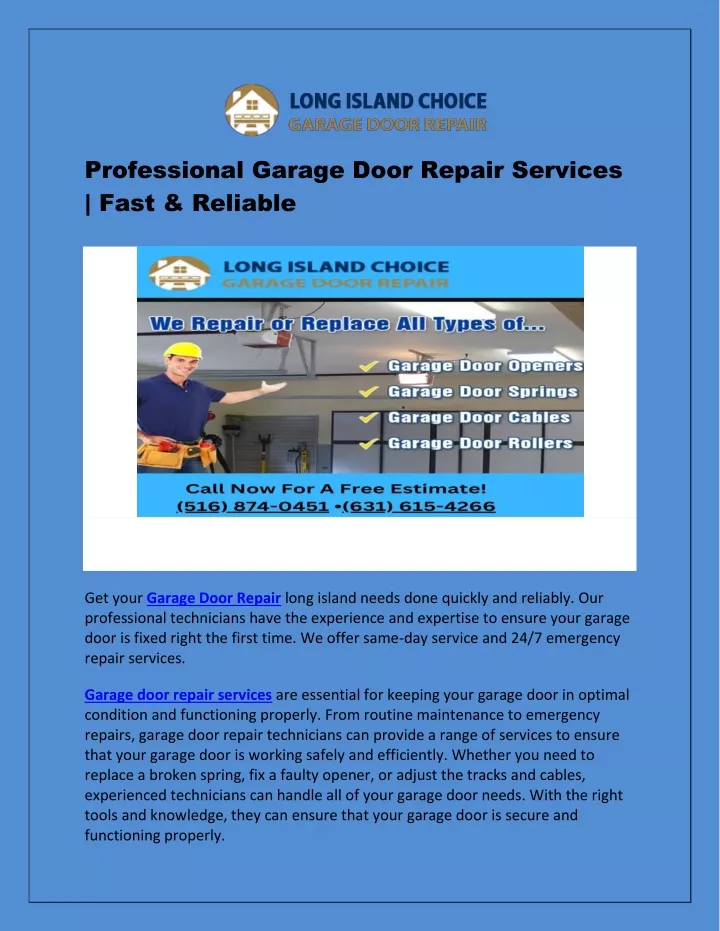 professional garage door repair services fast