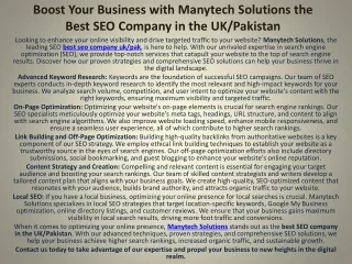Boost Your Business with Manytech Solutions the Best SEO Company in the UKPakistan