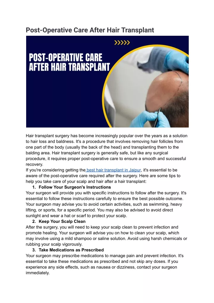 post operative care after hair transplant