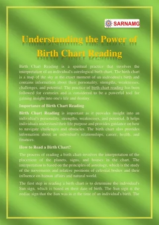 Understanding the Power of Birth Chart Reading