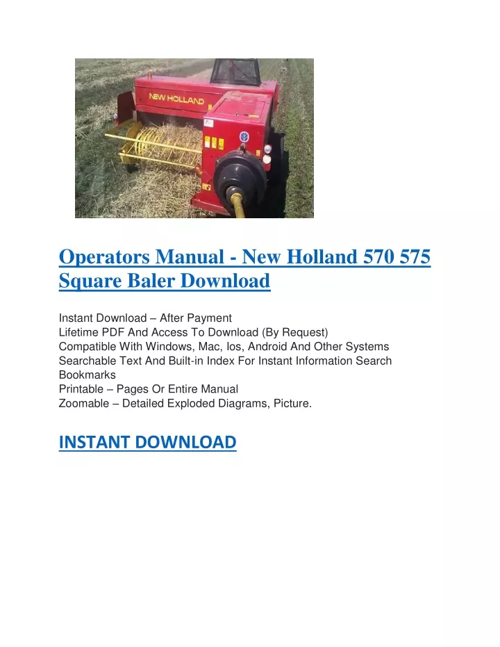 operators manual new holland 570 575 square baler