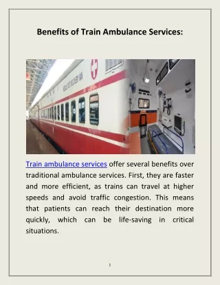 Benefits of Train Ambulance Services