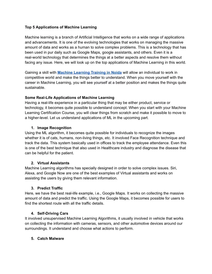 top 5 applications of machine learning
