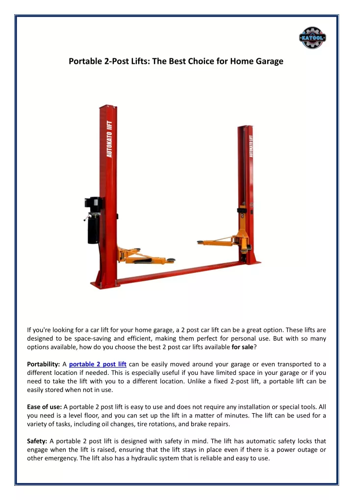 portable 2 post lifts the best choice for home