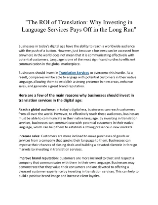 The ROI of Translation: Why Investing in Language Services Pays Off in the Long