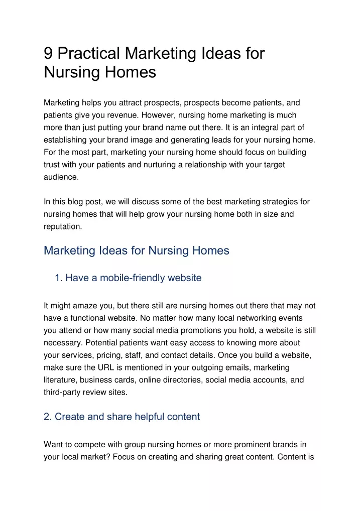 9 practical marketing ideas for nursing homes