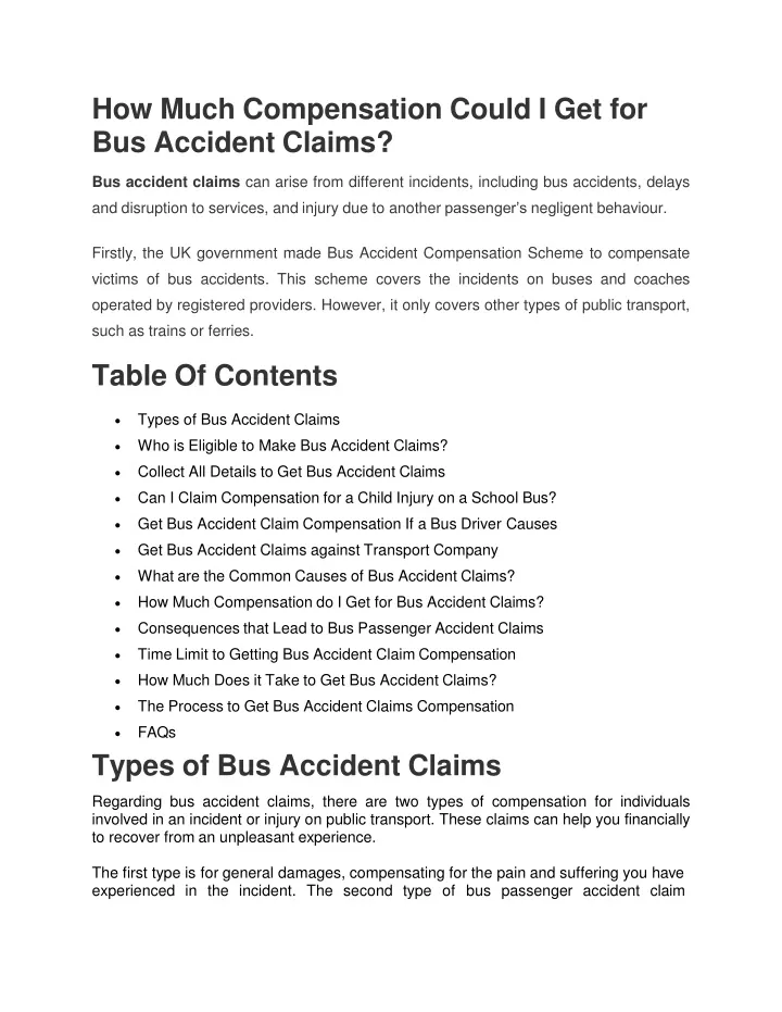 how much compensation could i get for bus accident claims