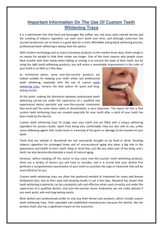 Important Information On The Use Of Custom Teeth Whitening Trays