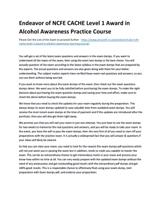 endeavor of ncfe cache level 1 award in alcohol