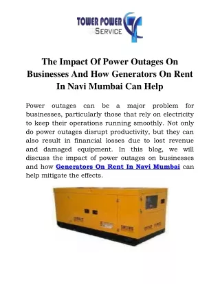 Generators On Rent In Navi Mumbai Call-9769056073