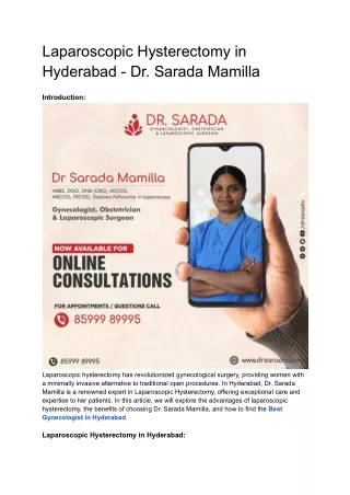 laparoscopic hysterectomy in hyderabad dr sarada