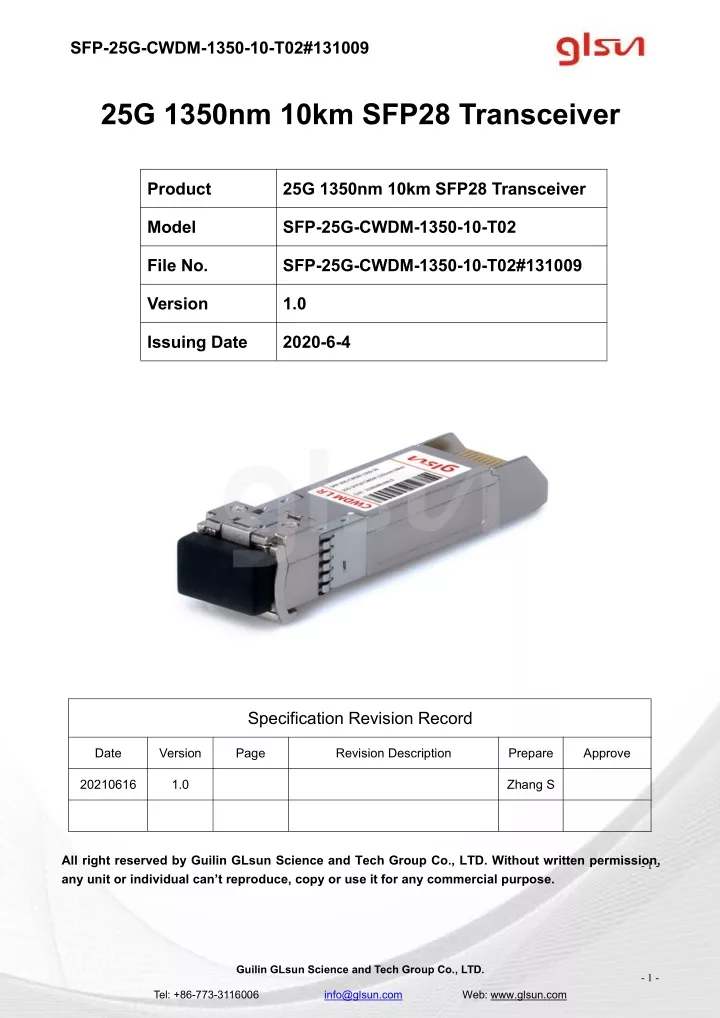 sfp 25g cwdm 1350 10 t02 131009