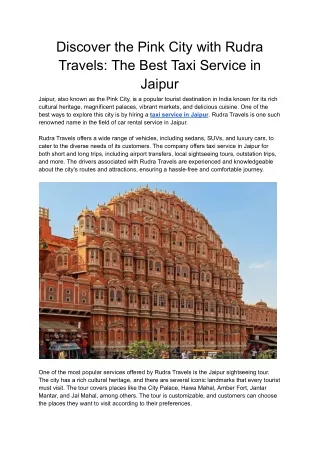 Discover the Pink City with Rudra Travels_ The Best Taxi Service in Jaipur