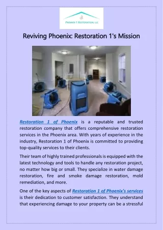 Reviving Phoenix Restoration 1's Mission