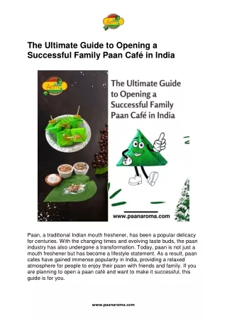 The Ultimate Guide to Opening a Successful Family Paan Café in India