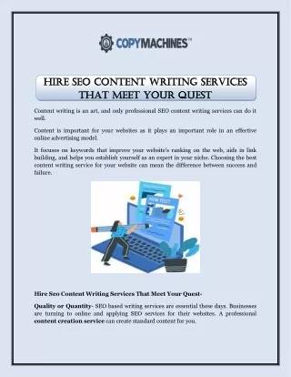 Hire SEO Content Writing Services That Meet Your Quest