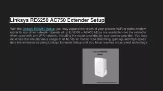 Linksys RE6250 AC750 Extender Setup