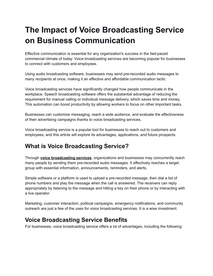 the impact of voice broadcasting service