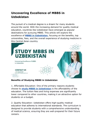 Uncovering Excellence of MBBS in Uzbekistan