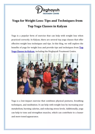 Yoga for Weight Loss Tips and Techniques from Top Yoga Classes in Kalyan