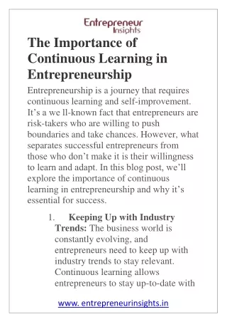 The Importance of Continuous Learning in Entrepreneurship