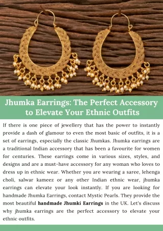 Jhumka Earrings The Perfect Accessory to Elevate Your Ethnic Outfits