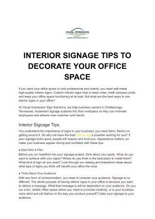 INTERIOR SIGNAGE TIPS TO DECORATE YOUR OFFICE SPACE
