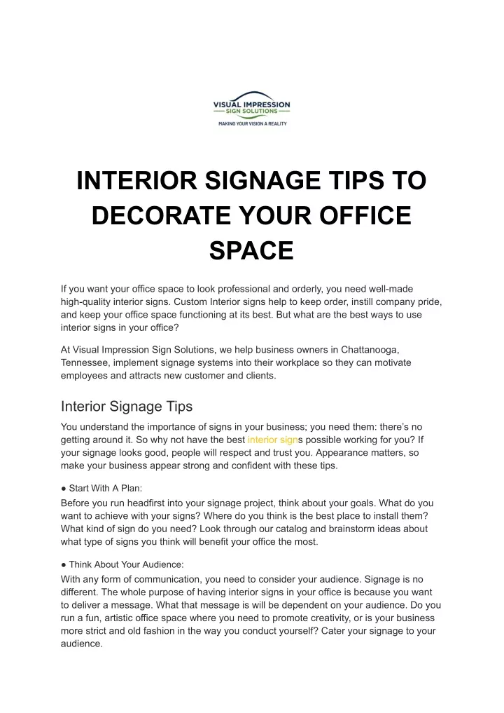 interior signage tips to decorate your office
