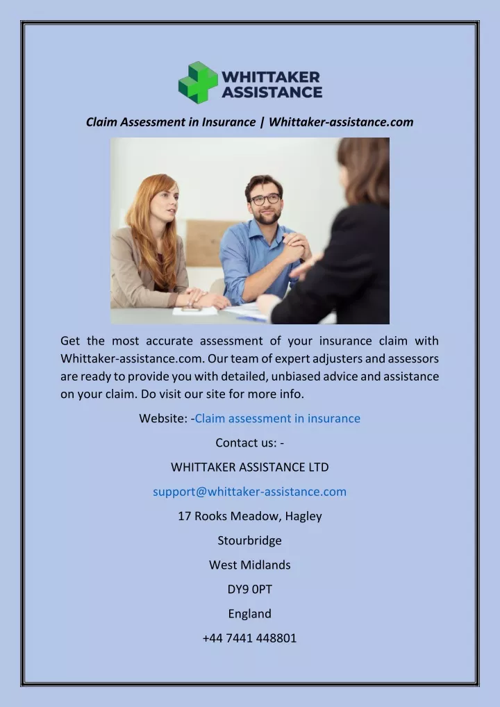 claim assessment in insurance whittaker