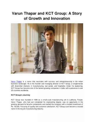 Varun Thapar and KCT Group- A Story of Growth and Innovation