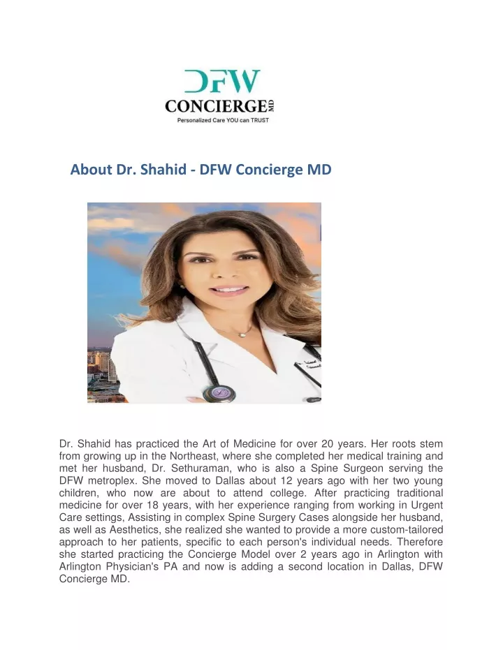 about dr shahid dfw concierge md