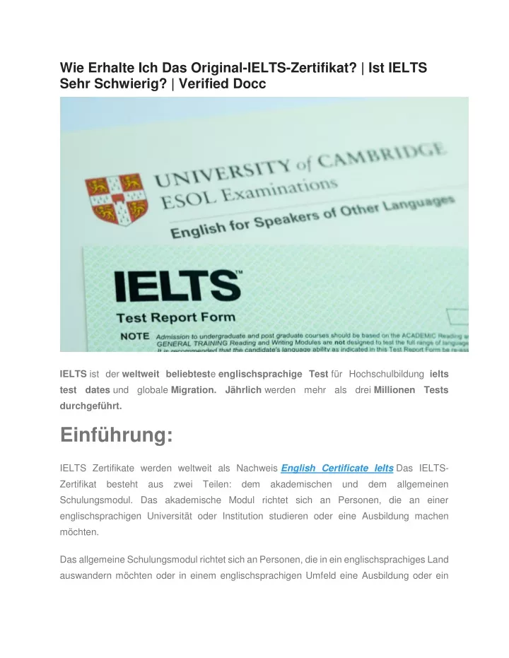 wie erhalte ich das original ielts zertifikat