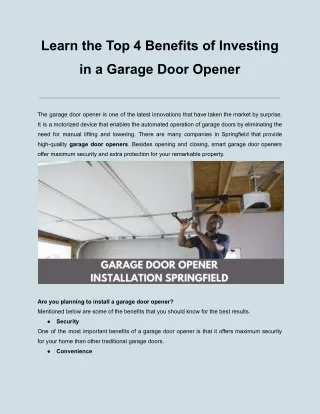 Learn the Top 4 Benefits of Investing in a Garage Door Opener